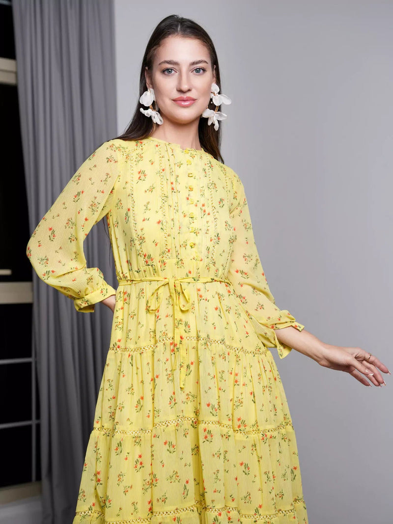 Scarlet Pastel Yellow Floral Dress Dresses  - Sowears