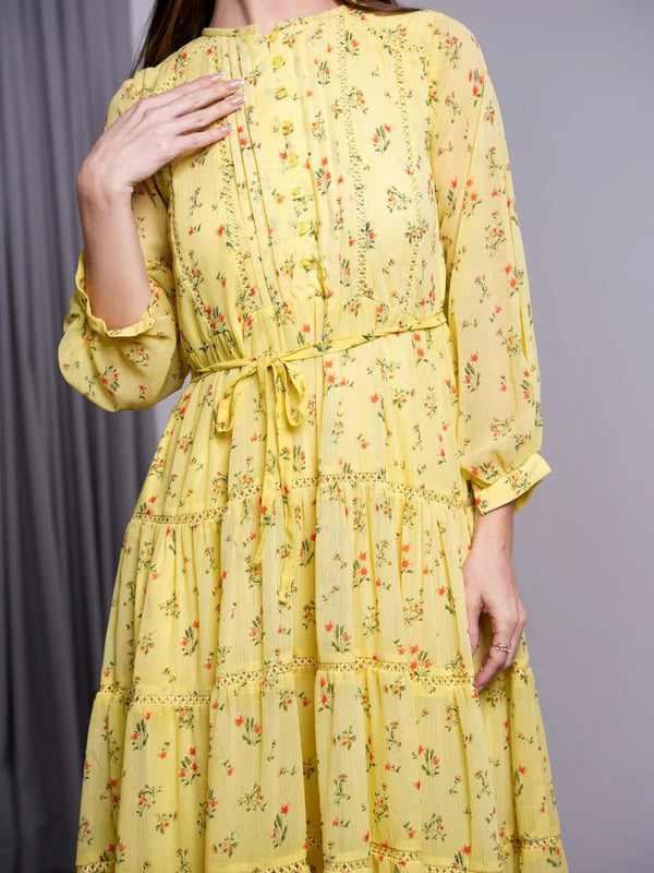 Scarlet Pastel Yellow Floral Dress Dresses  - Sowears