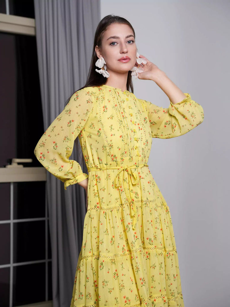 Scarlet Pastel Yellow Floral Dress Dresses  - Sowears