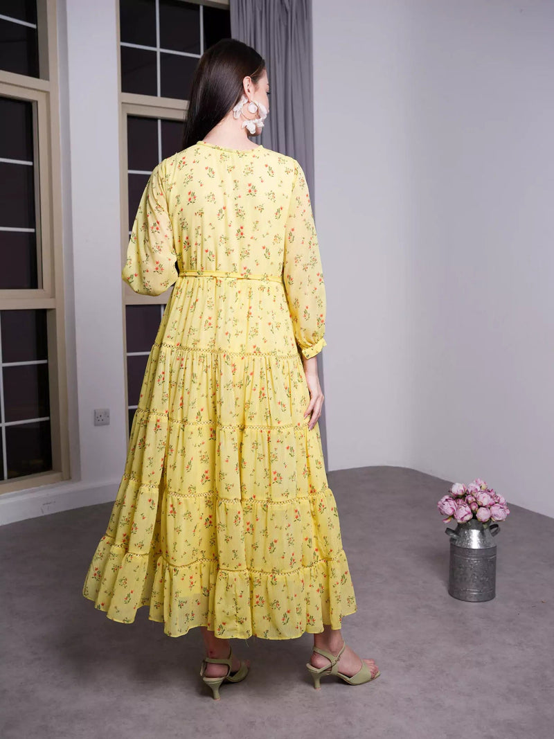 Scarlet Pastel Yellow Floral Dress Dresses  - Sowears