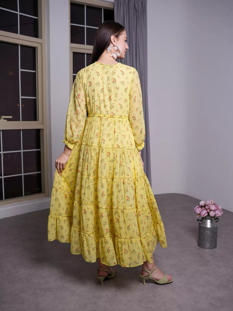 Scarlet Pastel Yellow Floral Dress Dresses  - Sowears