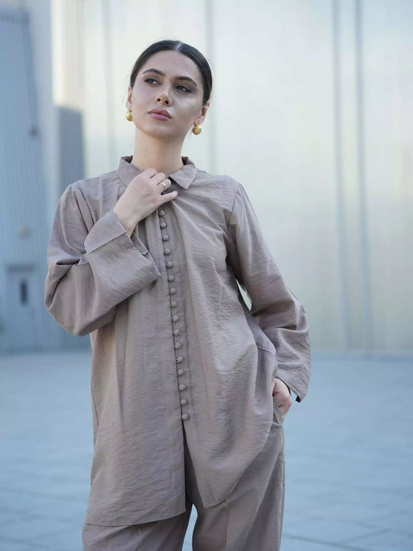 Sepia Linen Shirt Dresses  - Sowears