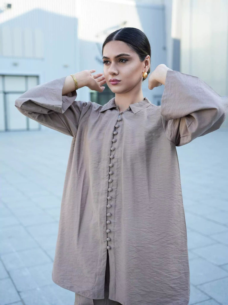 Sepia Linen Shirt Dresses  - Sowears