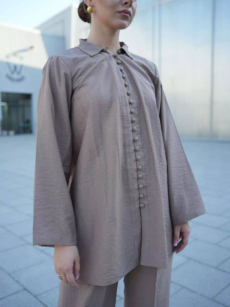 Sepia Linen Shirt Dresses  - Sowears