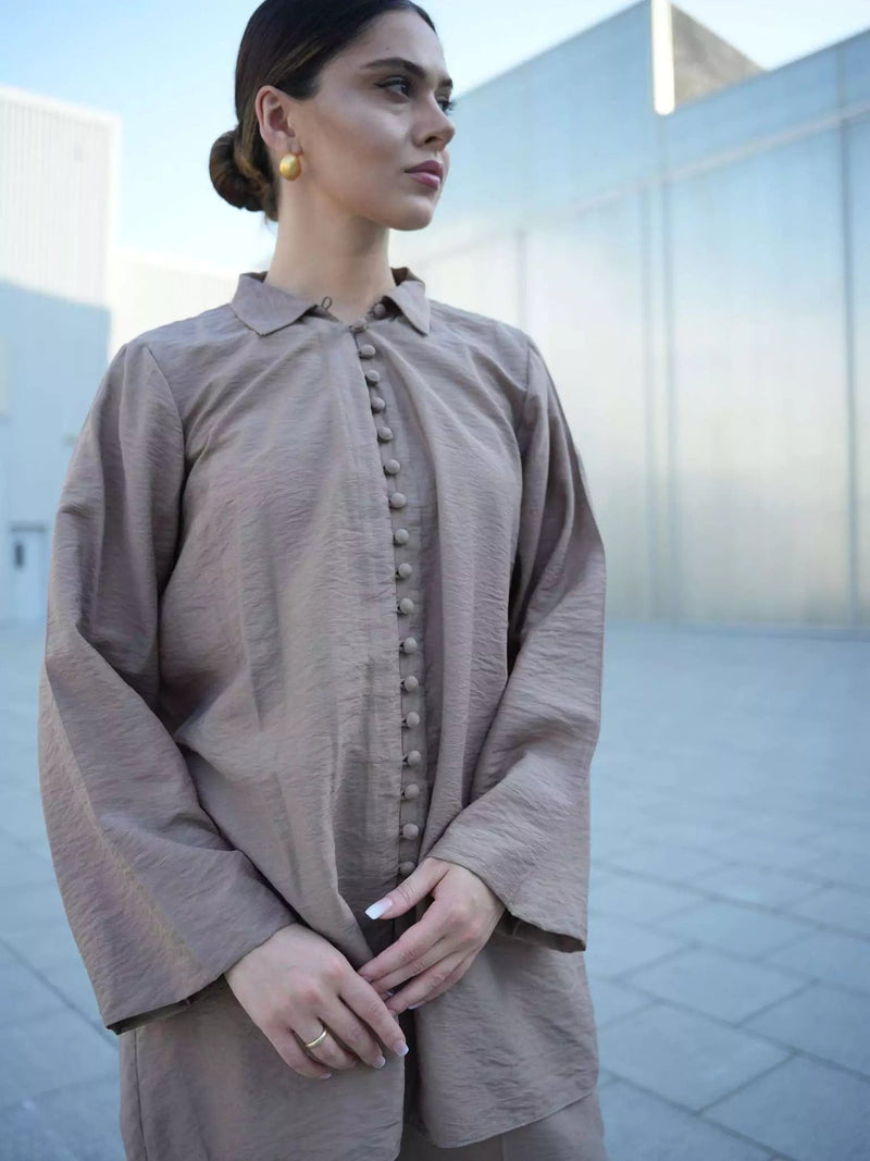 Sepia Linen Shirt Dresses  - Sowears