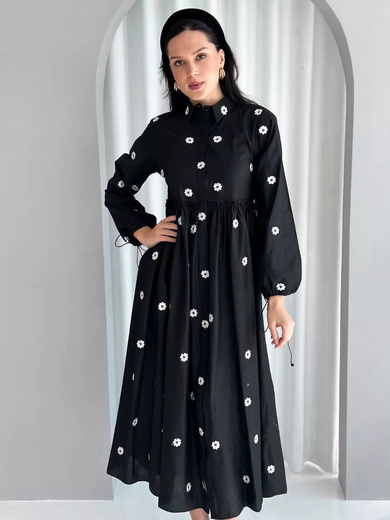 Sibyl Black and White Embroidered Dress