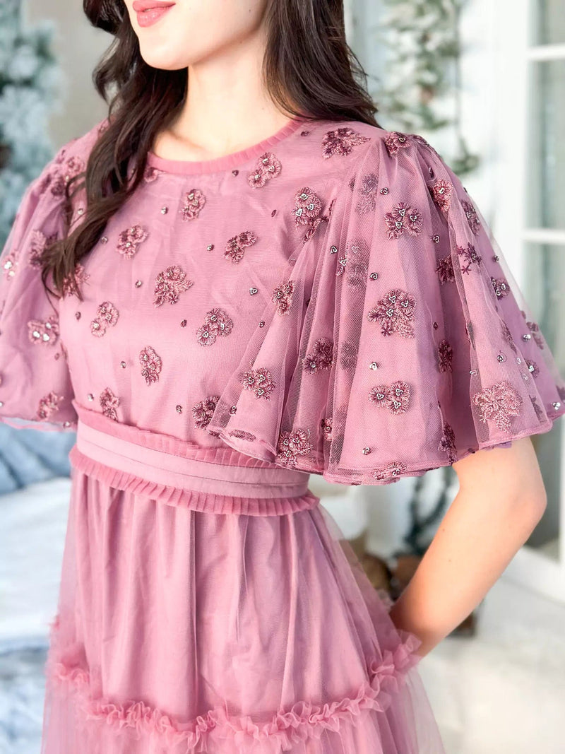 Stella Frill Maxi Dress - Mauve Dresses  - Sowears