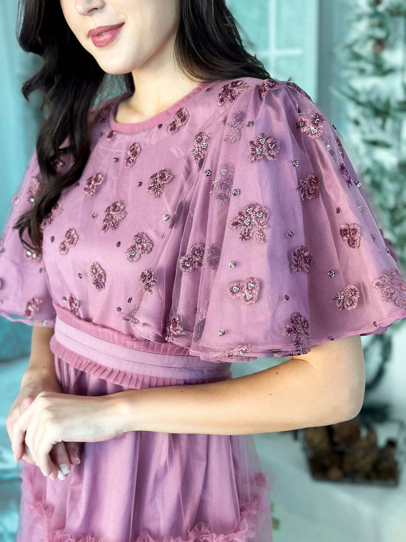 Stella Frill Maxi Dress - Mauve Dresses  - Sowears