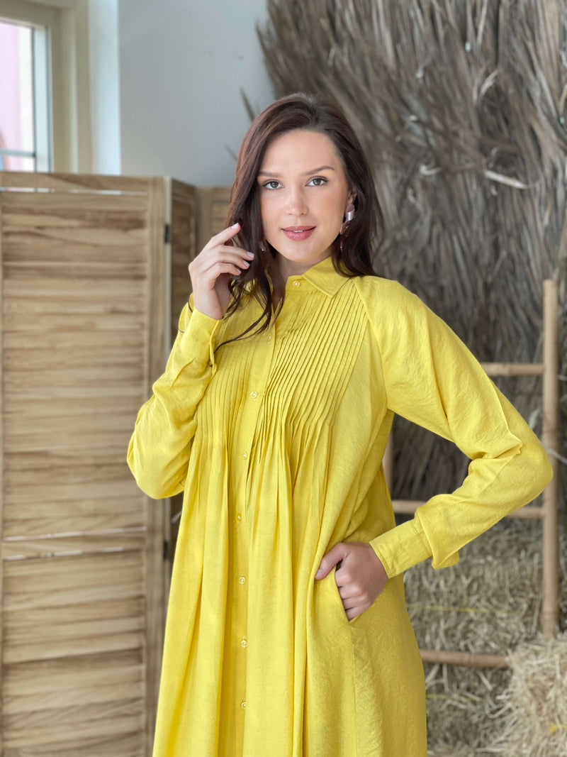 button down dress in yellow 