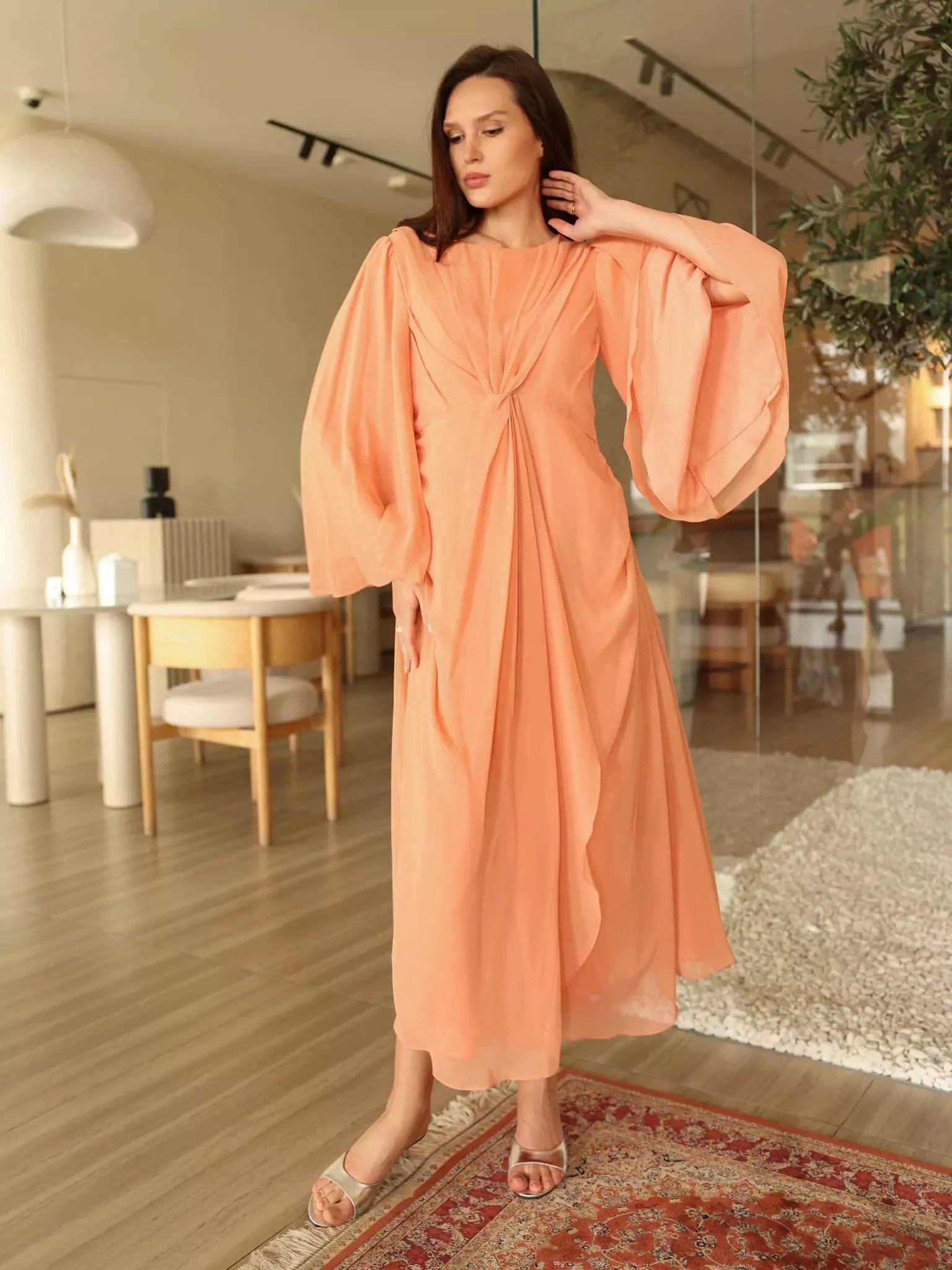 Twistal Peach Long Dress