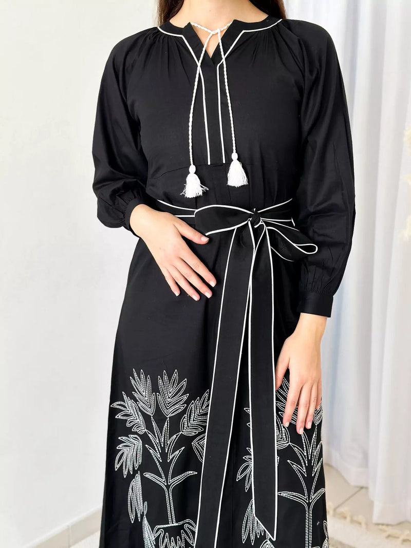 Una Embroidered Palm Dress Dresses  - Sowears