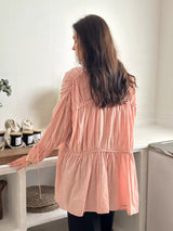 Vela Peach Draw String Shirt Dresses  - Sowears