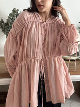 Vela Peach Draw String Shirt Dresses  - Sowears