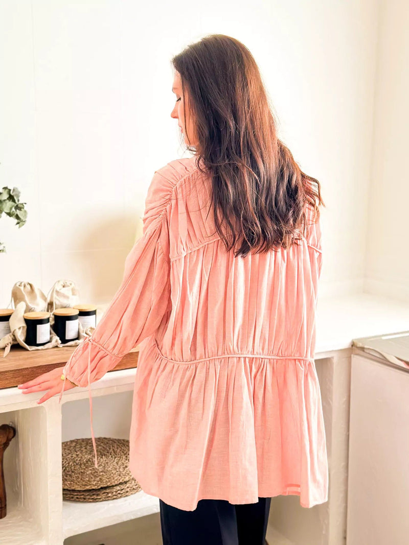 Vela Peach Draw String Shirt Dresses  - Sowears