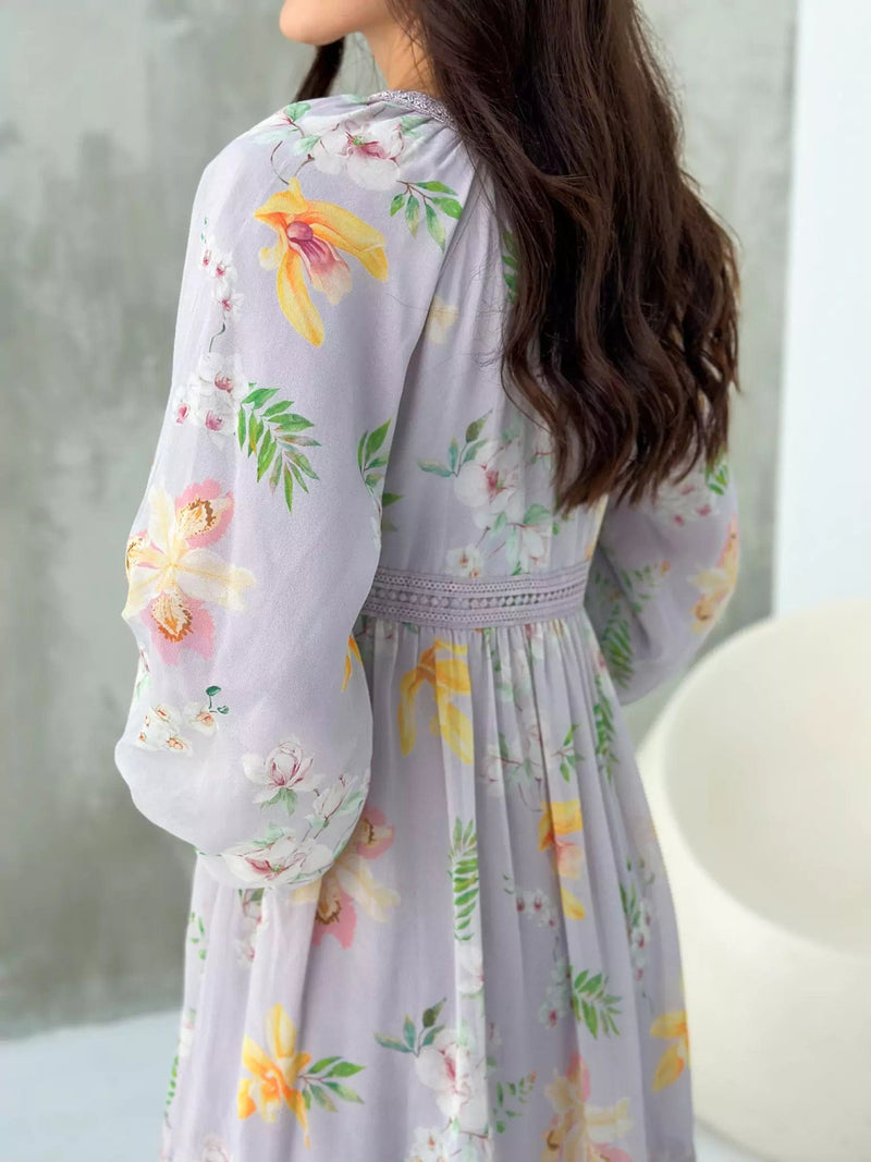 Veronica Lilac Floral Long Dress Dresses  - Sowears