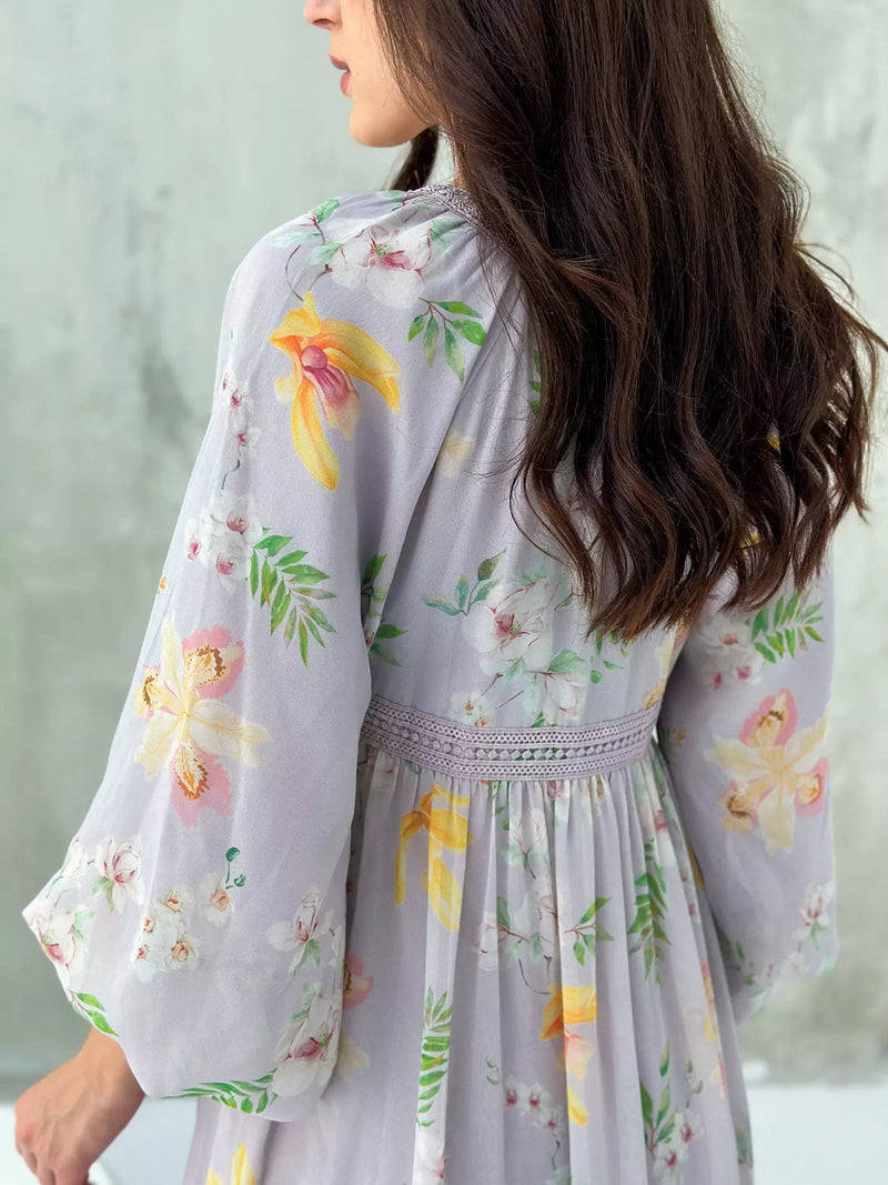 Veronica Lilac Floral Long Dress Dresses  - Sowears