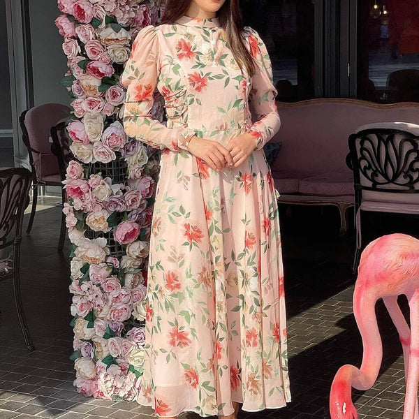 Buy Peach Floral Maxi Dress with Long Sleeves Victoria