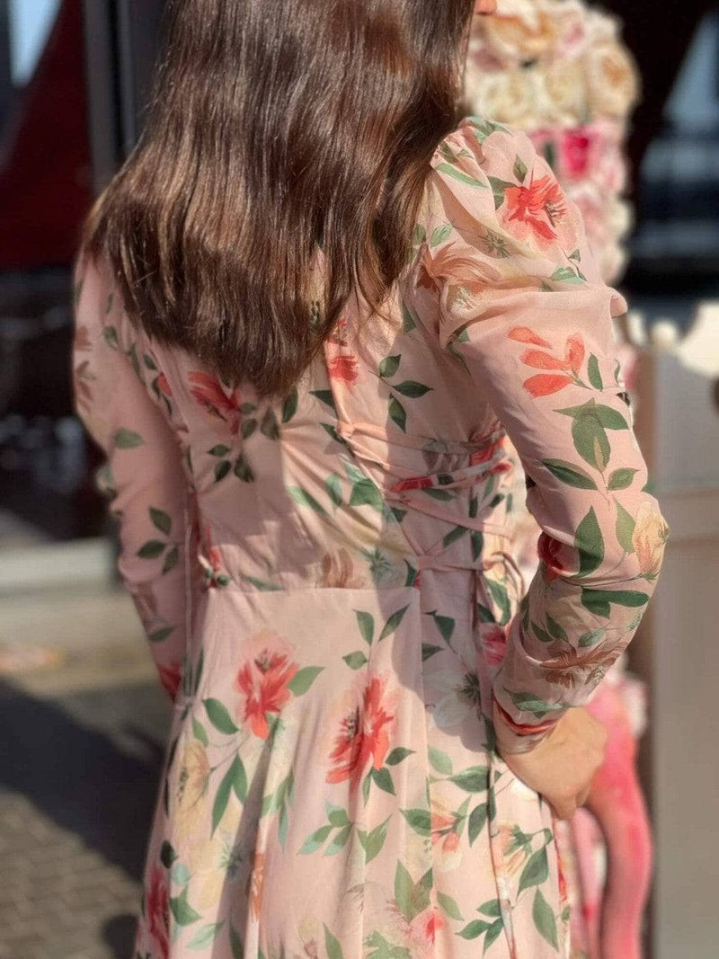 Buy Peach Floral Maxi Dress with Long Sleeves | Victoria Buy Peach Floral Maxi Dress with Long Sleeves | Victoria