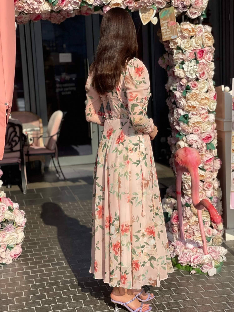 Buy Peach Floral Maxi Dress with Long Sleeves Buy Peach Floral Maxi Dress with Long Sleeves