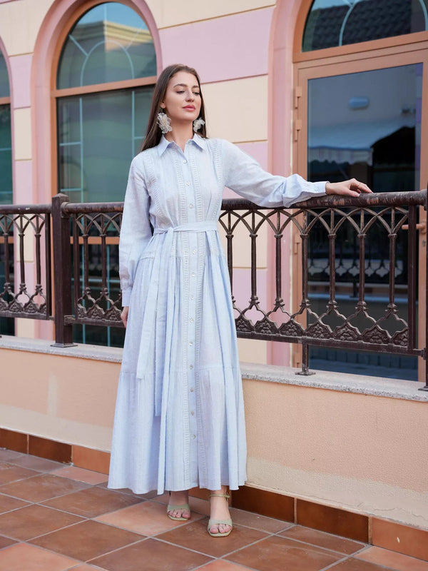 Viola Pastel Blue Long Dress Dresses  - Sowears