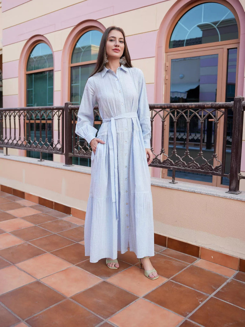 Viola Pastel Blue Long Dress Dresses  - Sowears