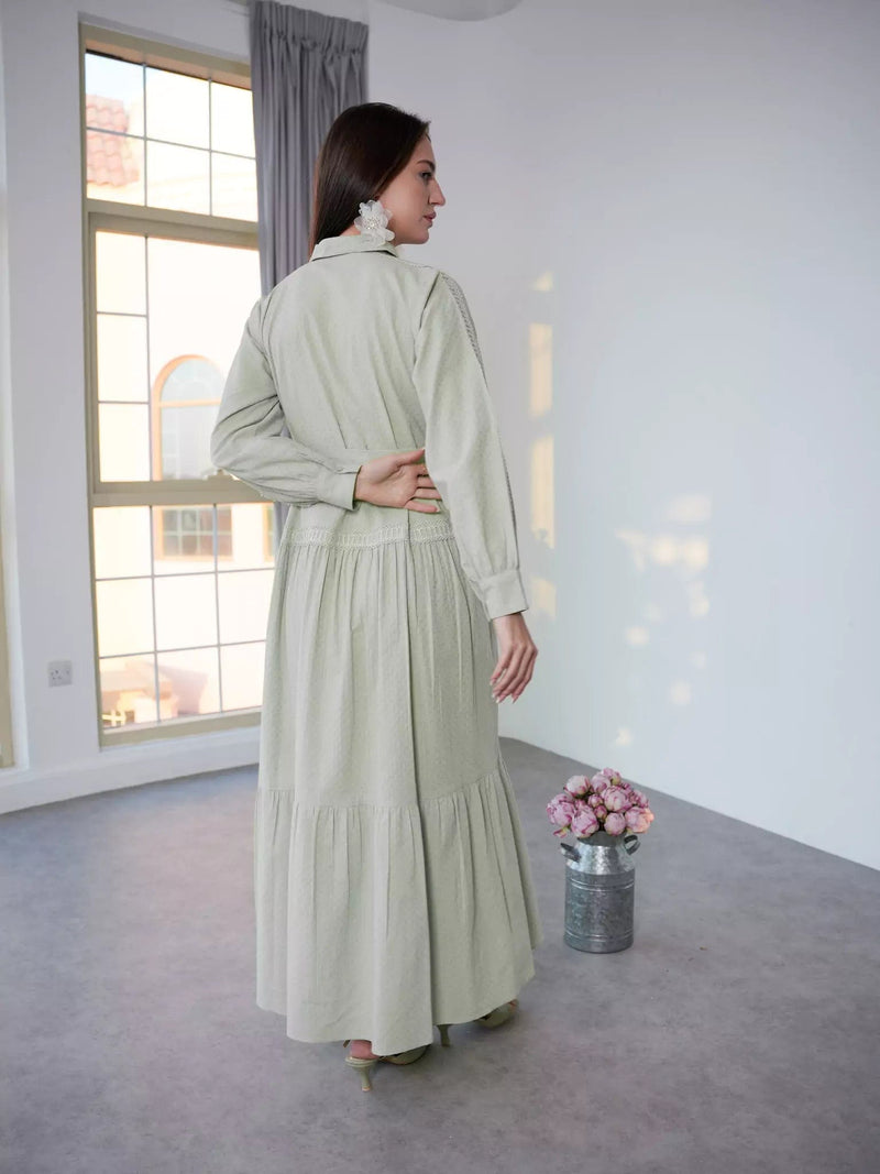 Viola Pastel Green Long Dress Dresses  - Sowears