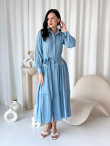 Viola Solid Dress - Blue Dresses  - Sowears