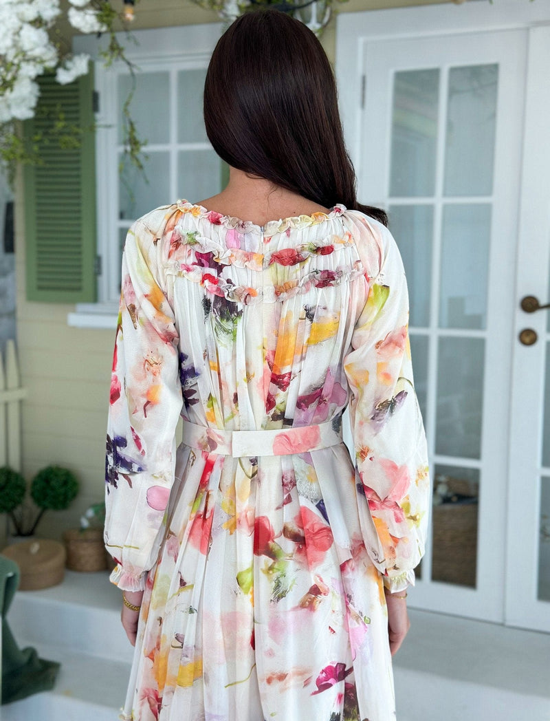 Watercolor Floral Long Dress Dresses  - Sowears