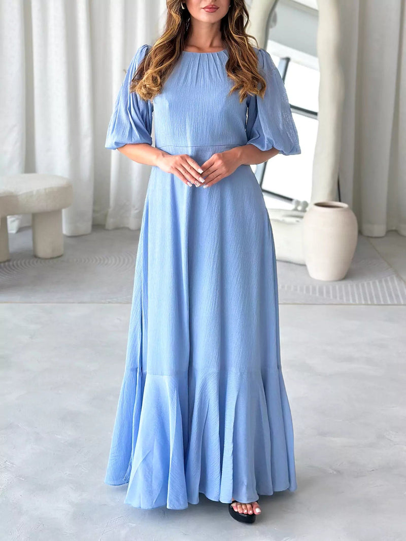 Whispering Petals Blue Solid Long Dress Dresses  - Sowears