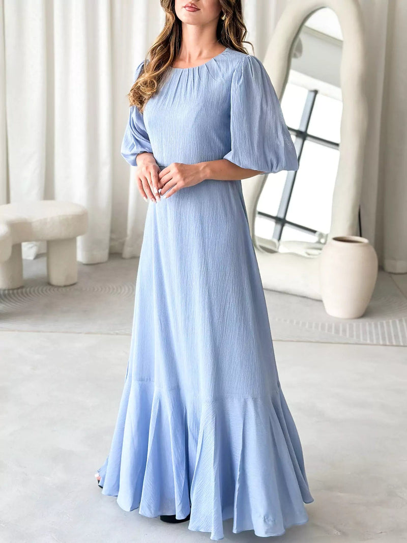 Whispering Petals Blue Solid Long Dress Dresses  - Sowears