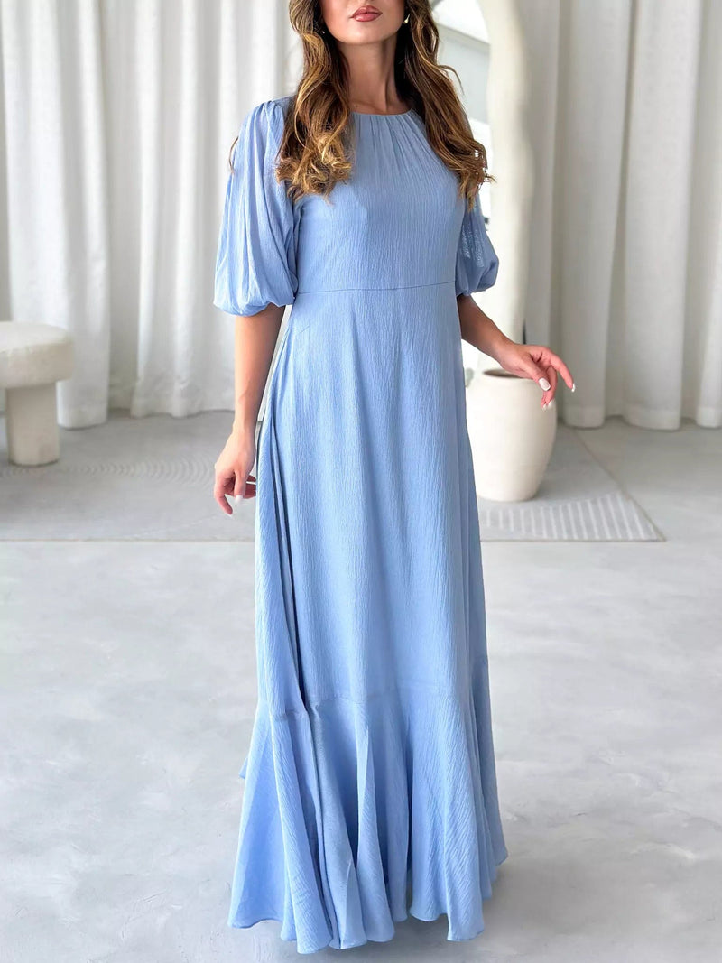 Whispering Petals Blue Solid Long Dress Dresses  - Sowears