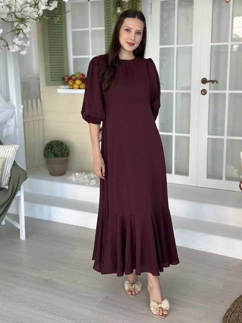 Whispering Petals Long Dress - Maroon Dresses  - Sowears