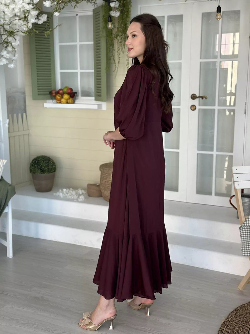 Whispering Petals Long Dress - Maroon Dresses  - Sowears