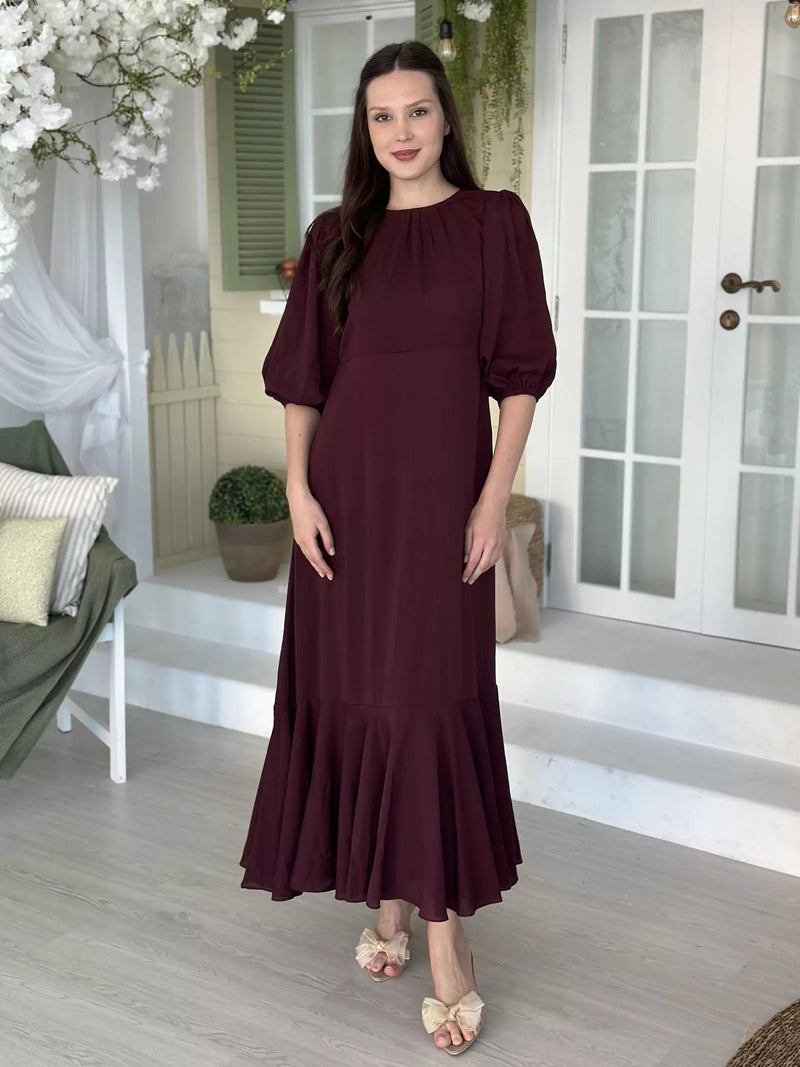 Whispering Petals Long Dress - Maroon Dresses  - Sowears