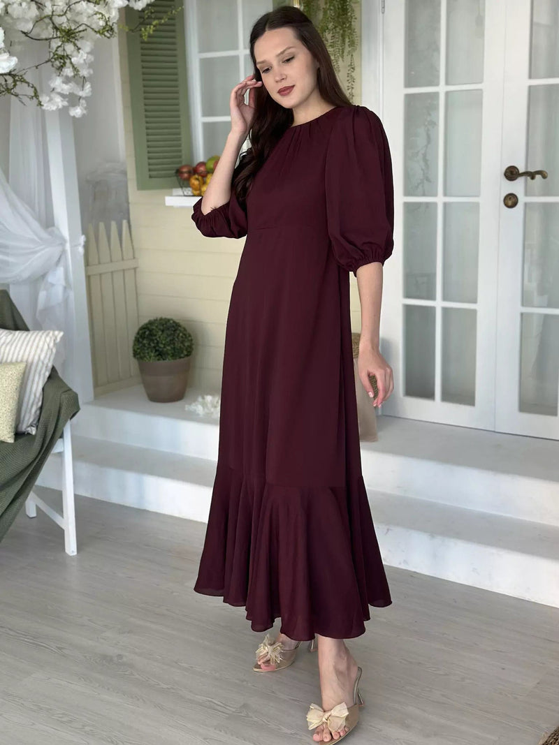 Whispering Petals Long Dress - Maroon Dresses  - Sowears