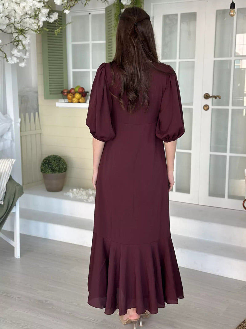 Whispering Petals Long Dress - Maroon Dresses  - Sowears