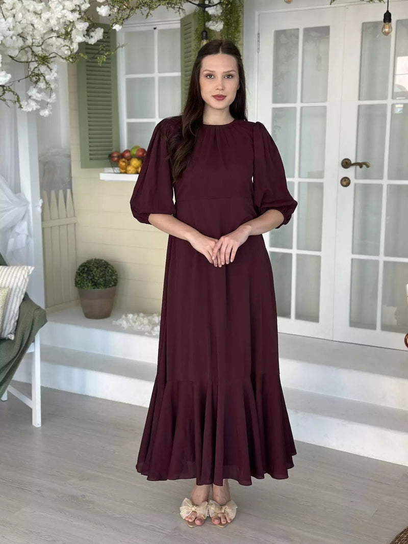 Whispering Petals Long Dress - Maroon Dresses  - Sowears