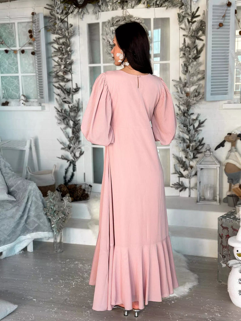 Whispering Petals Long Dress - Peach Dresses  - Sowears