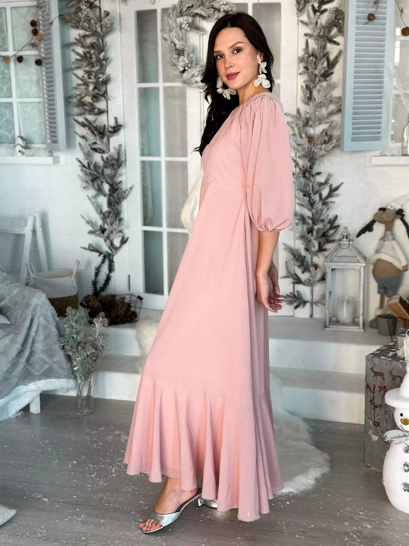 Whispering Petals Long Dress - Peach Dresses  - Sowears