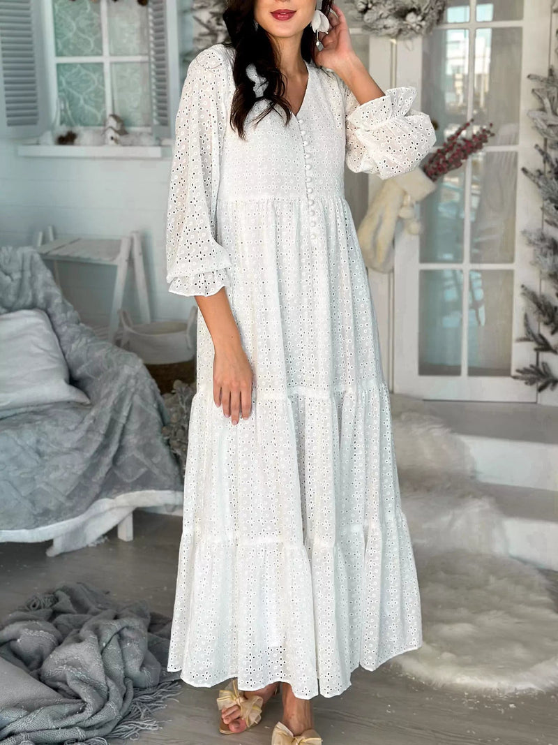 White Cedar Cutwork Dress Dresses  - Sowears