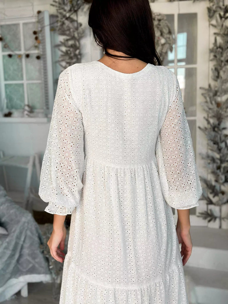 White Cedar Cutwork Dress Dresses  - Sowears