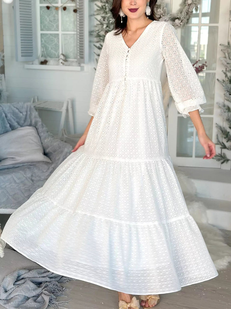 White Cedar Cutwork Dress Dresses  - Sowears