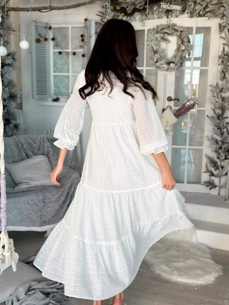 White Cedar Cutwork Dress Dresses  - Sowears