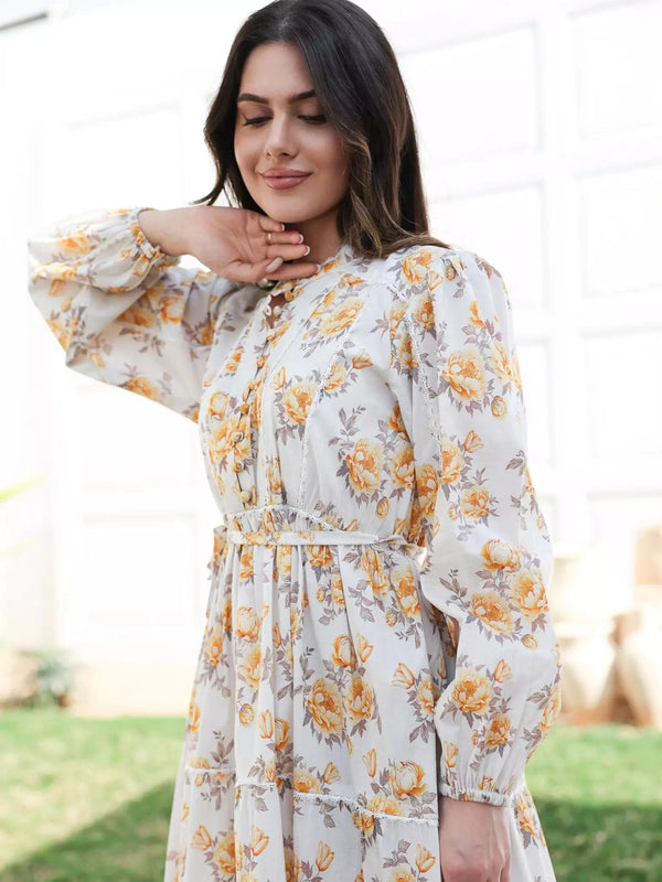 chinese dress ladies Boho Yellow Flower Smocked Mini Dress main image 0