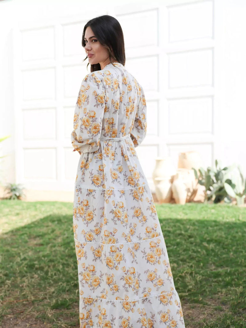Yellow Peony Long Floral Dress Dresses  - Sowears