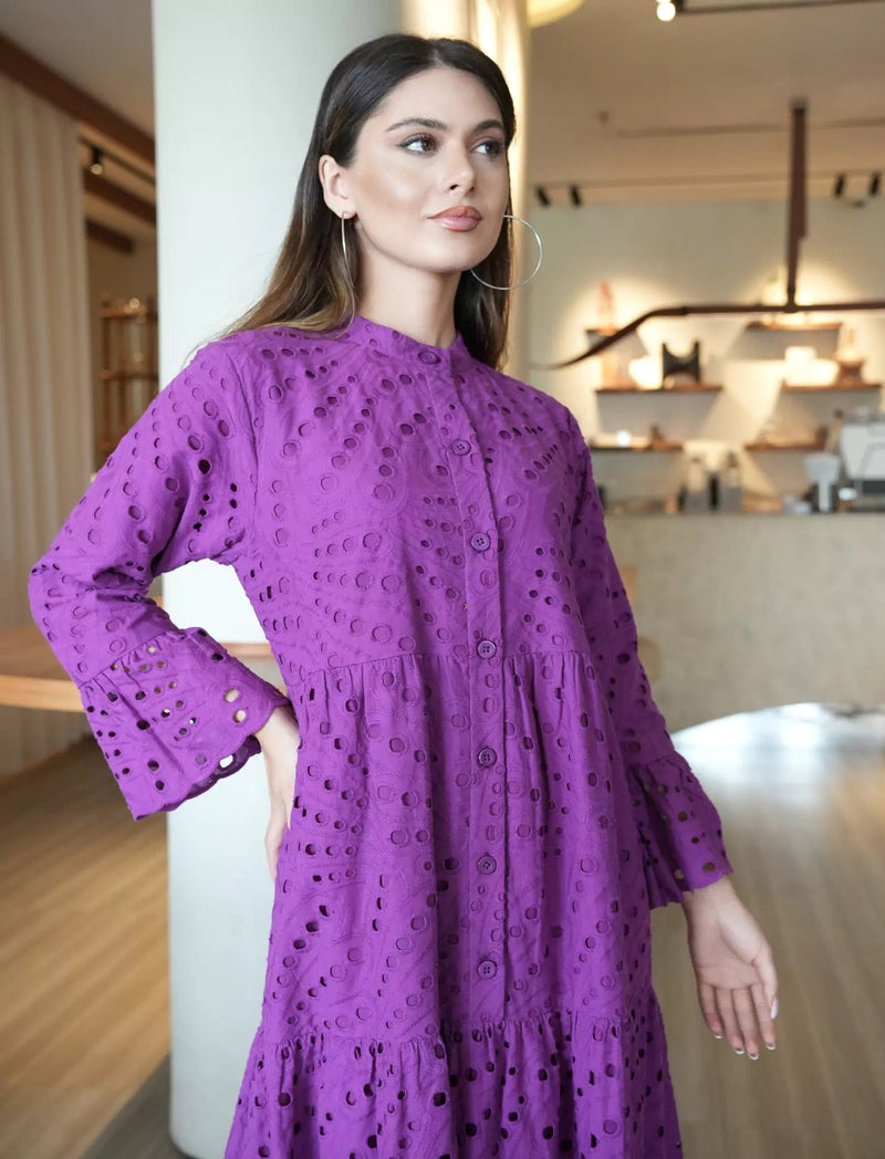 Zora Cutwork Purple Dress Dresses  - Sowears