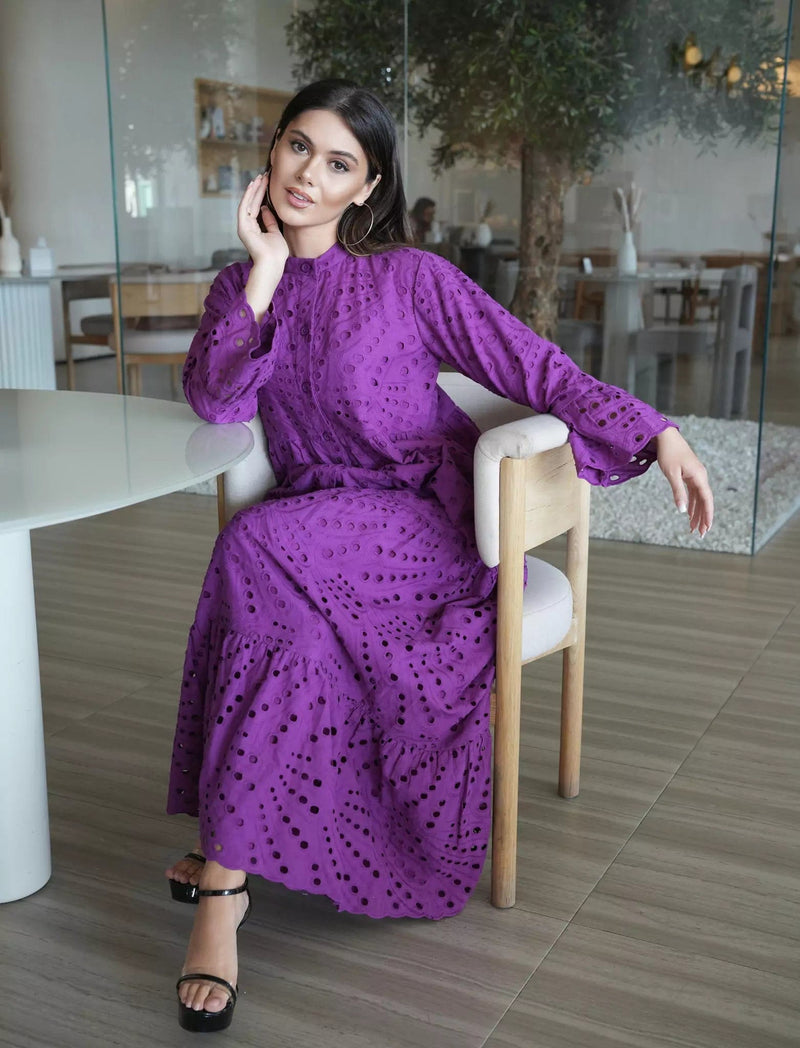 Zora Cutwork Purple Dress Dresses  - Sowears