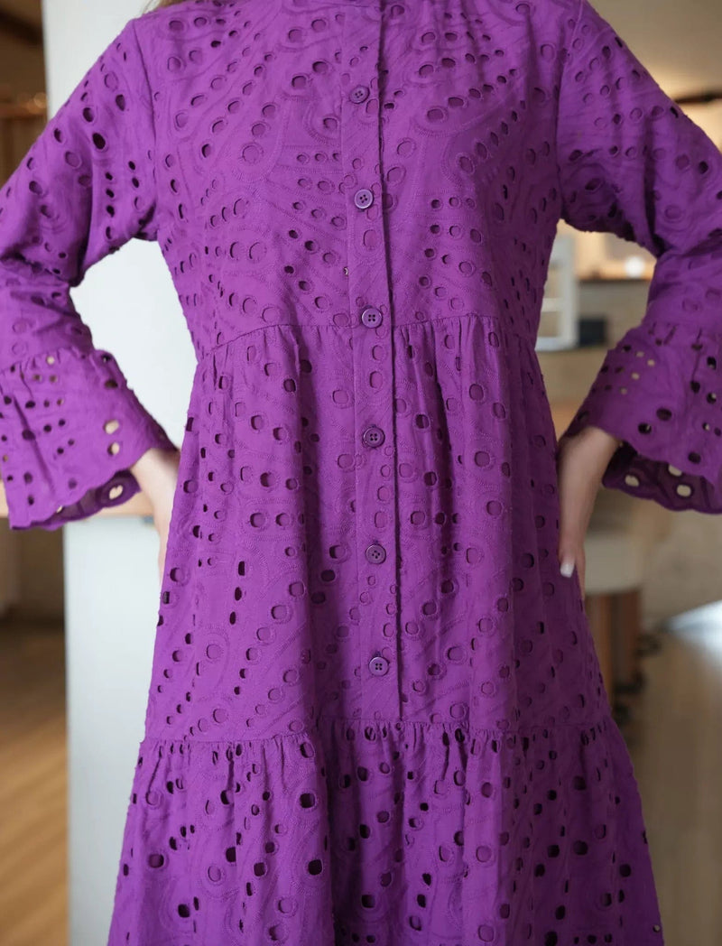 Zora Cutwork Purple Dress Dresses  - Sowears