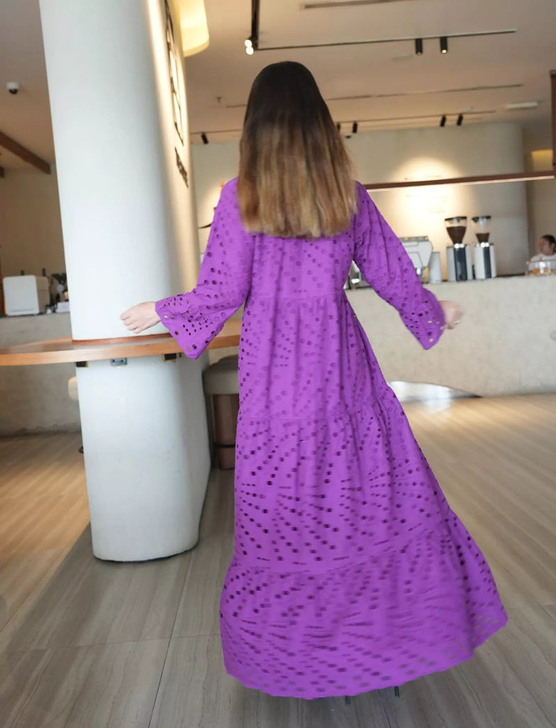 Zora Cutwork Purple Dress Dresses  - Sowears