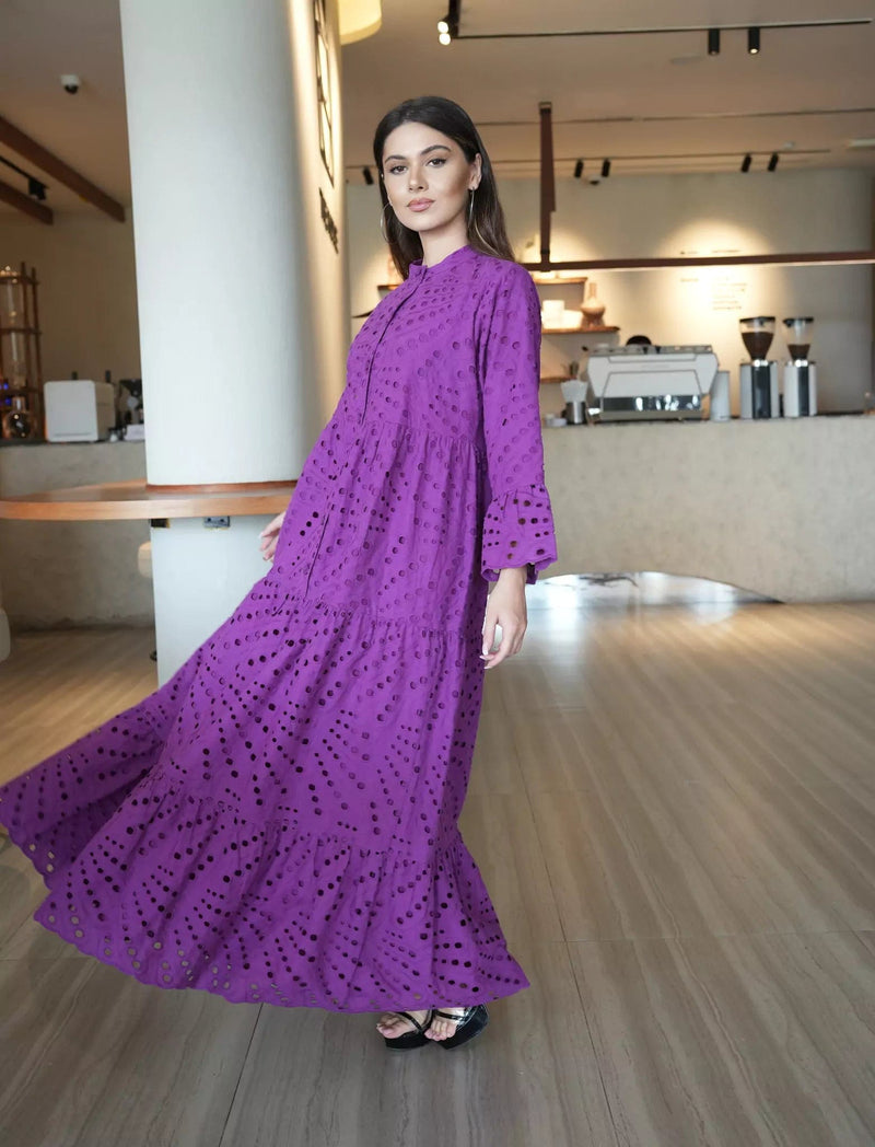 Zora Cutwork Purple Dress Dresses  - Sowears